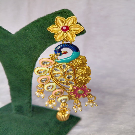 Traditional Long Earrings with Peacock Design