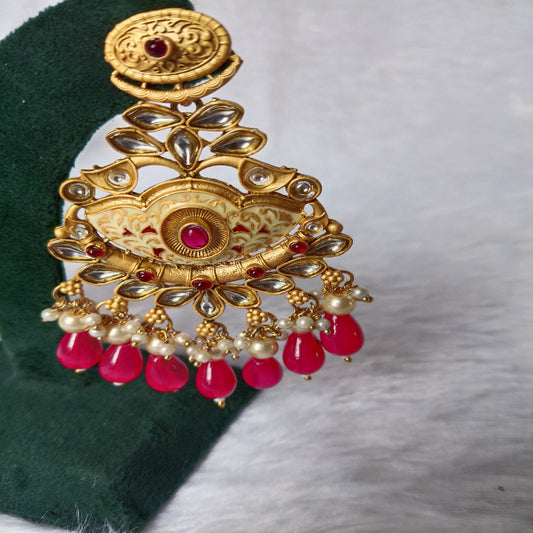 Traditional Long Earrings with Red Stones