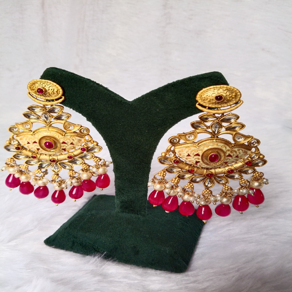 Traditional Long Earrings with Red Stones
