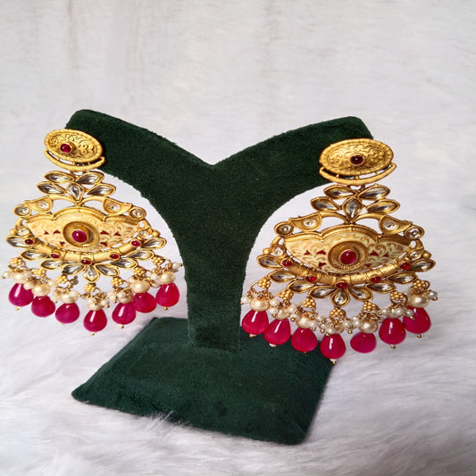 Traditional Long Earrings with Red Stones