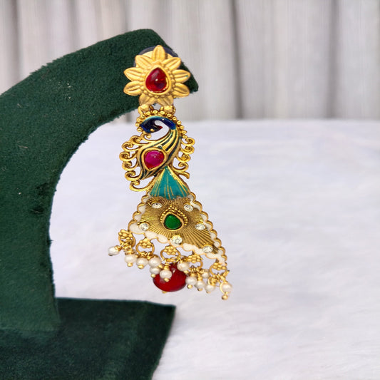 Traditional Long Earrings with Peacock Design
