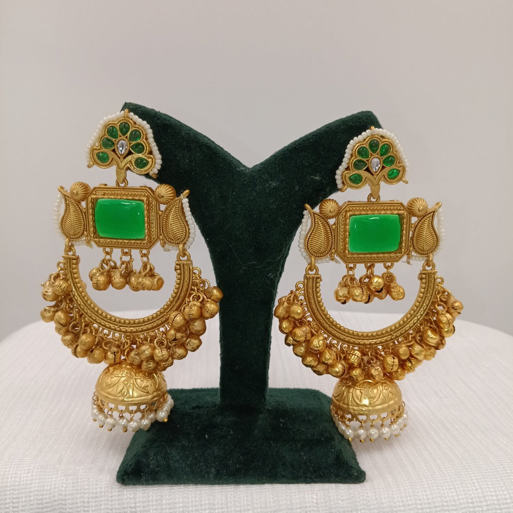 Kashmiri Earrings with Square Stones