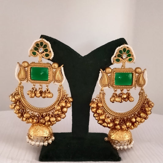 Kashmiri Earrings with Square Stones
