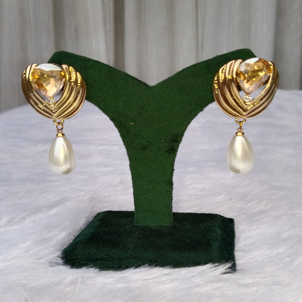 Earrings with Yellow Stone and Pearl Drop