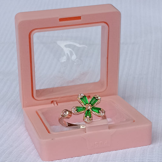 Adjustable Finger Ring with Bottle Green Stones