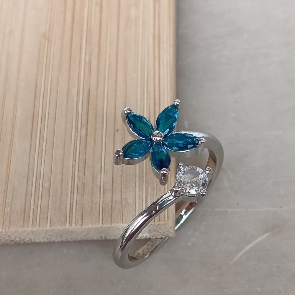 Adjustable Finger Ring with Blue Color Stones