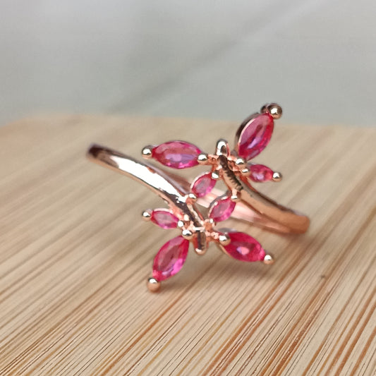 Adjustable Finger Ring with Wine Color Stones