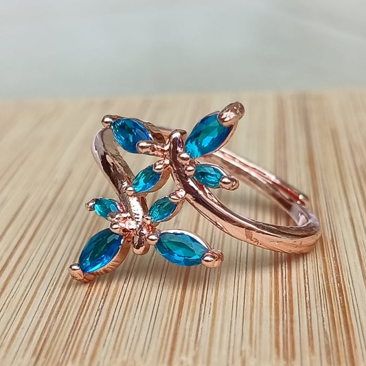 Adjustable Finger Ring with Blue Color Stones