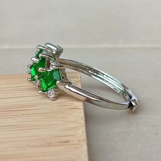 Adjustable Finger Ring with Bottle Green Color Stones