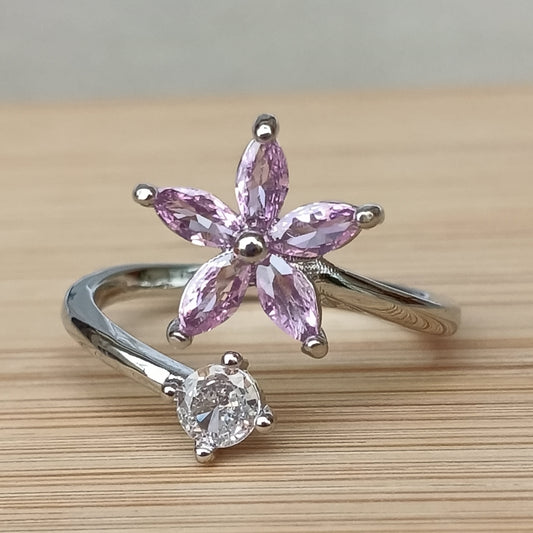 Adjustable Finger Ring with Light Pink Color Stones