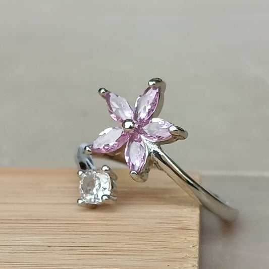 Adjustable Finger Ring with Light Pink Color Stones