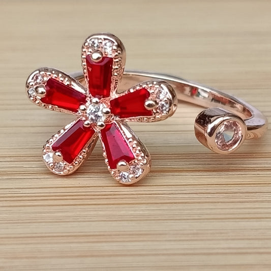 Adjustable Finger Ring with Red Color Stones