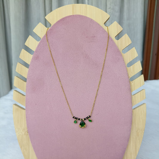 Short Mangalsutra with Bottle Green Stones Pendant