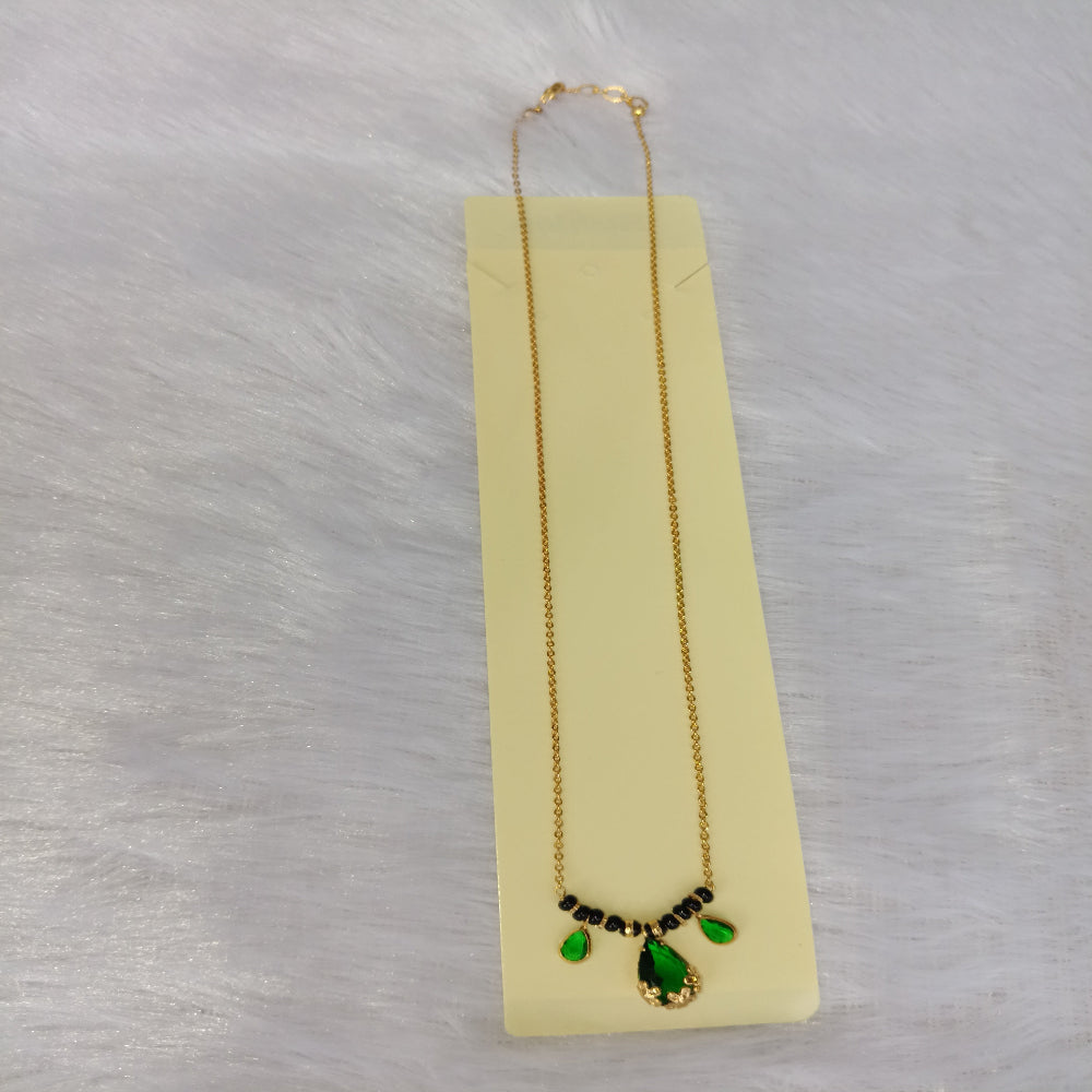 Short Mangalsutra with Bottle Green Stones Pendant