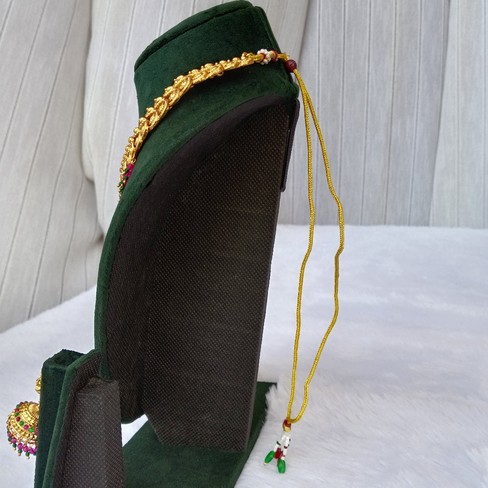 Short Necklace Set with Bottle Green Color Stones