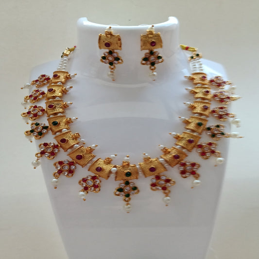 Moti & colored stones necklace & earrings set