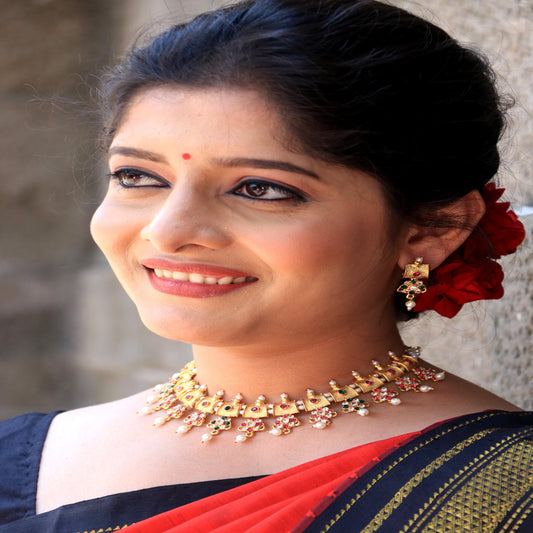 Moti & colored stones necklace & earrings set